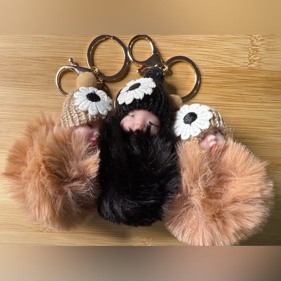 🧚🏻‍♀️ Cute Baby Doll Pom Pom Purse Charm Faux Fur Kawaii Keychain Choose 1 - Picture 2 of 5